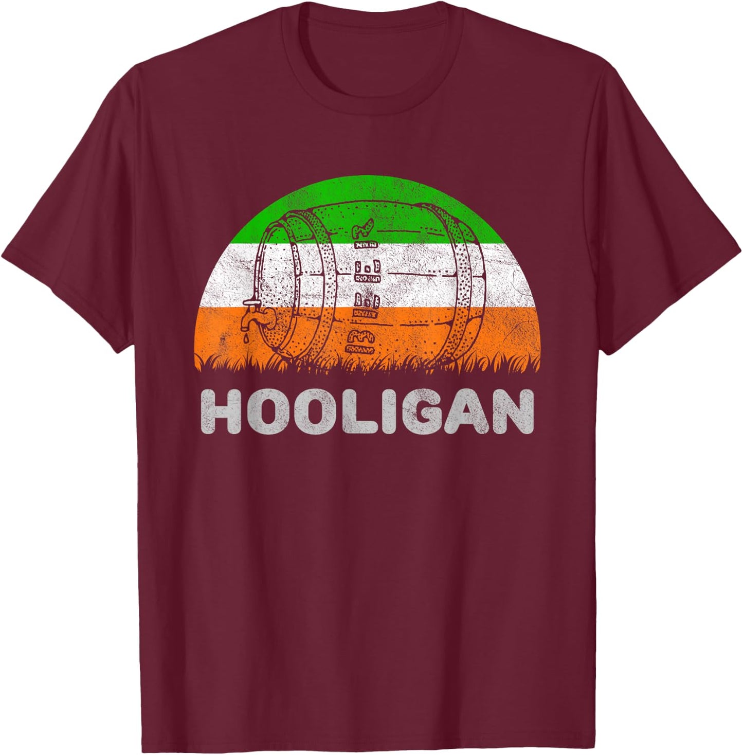Funny St Patricks Day Hooligan With Ireland Flag T-Shirt - T-Shirt | Maroon