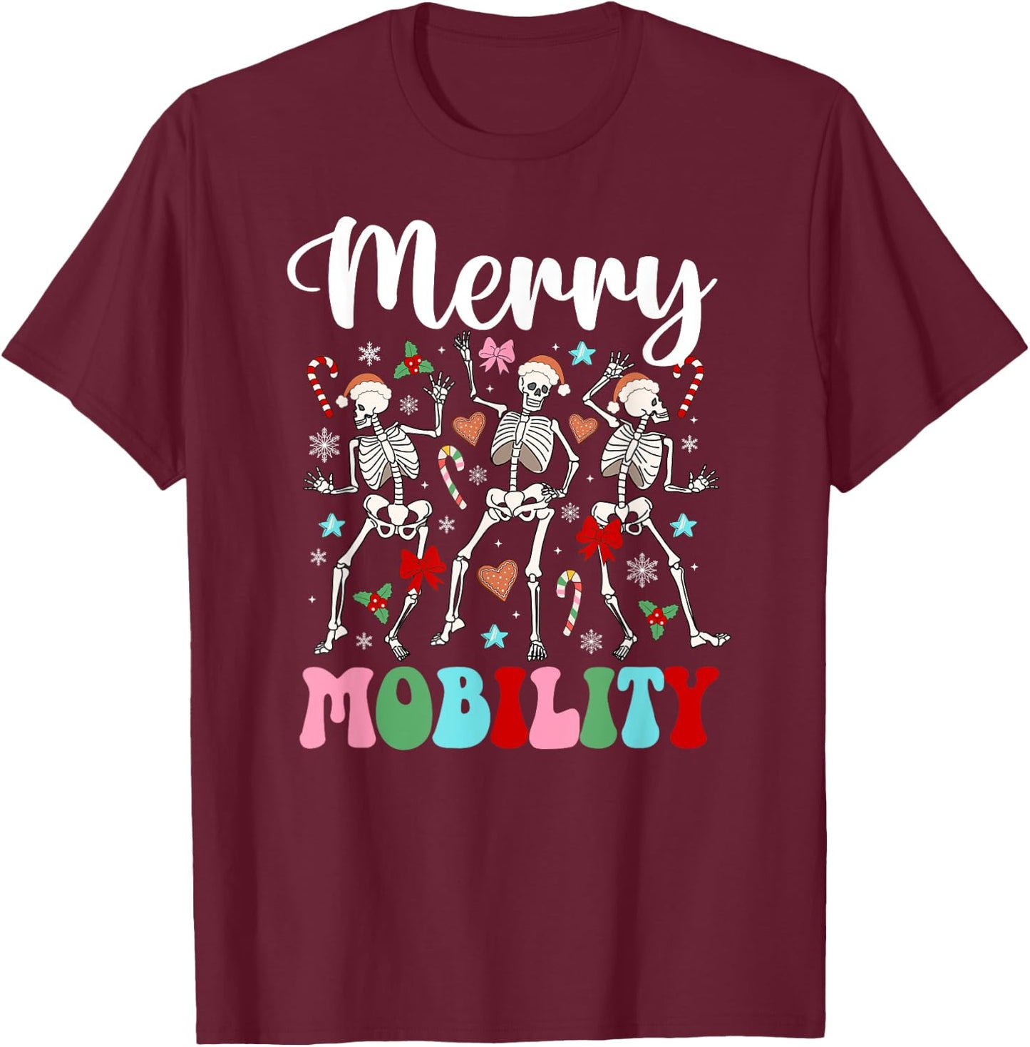 Christmas PT Therapist Xmas Groovy Physical Therapist - -Adults, Black, Small, Short Sleeve, Cotton Blend, Crew Collar, Cartoon Christmas, Straight Fit, Pull On, Winter, Imported T-Shirt - T-Shirt | Maroon