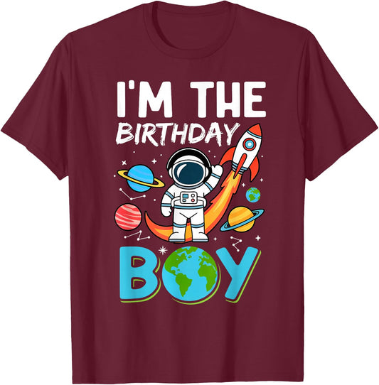 Astronaut Outer Space Birthday Party I'm The Birthday Boy T-Shirt - T-Shirt | Maroon