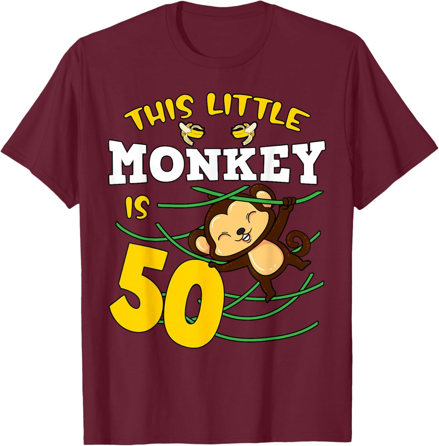 Monkey 50th Birthday Party Zoo Animal Jungle Theme Zookeeper T-Shirt - T-Shirt | Maroon