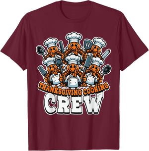 Thanksgiving Cooking Crew Funny Turkey Chefs Fall Family T-Shirt - T-Shirt | Maroon
