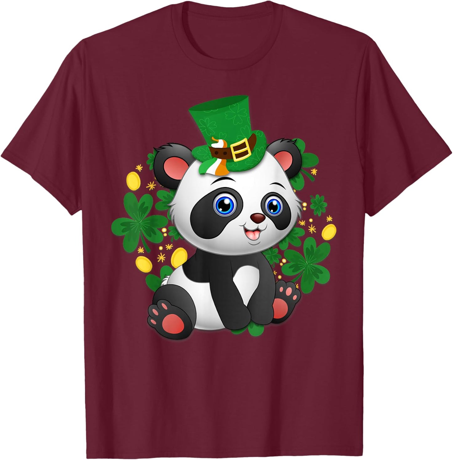 St Patricks Day Panda T Shirt Cute Bear Lover Gift T-Shirt - T-Shirt | Maroon