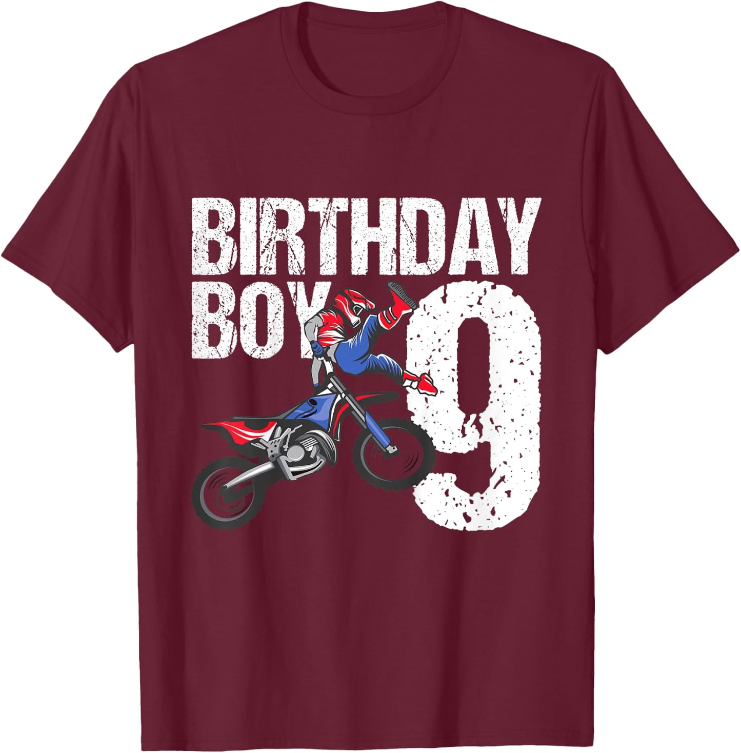 9 Year Old Dirt Bike Birthday Party Motocross MX 9th Gift T-Shirt - T-Shirt | Maroon