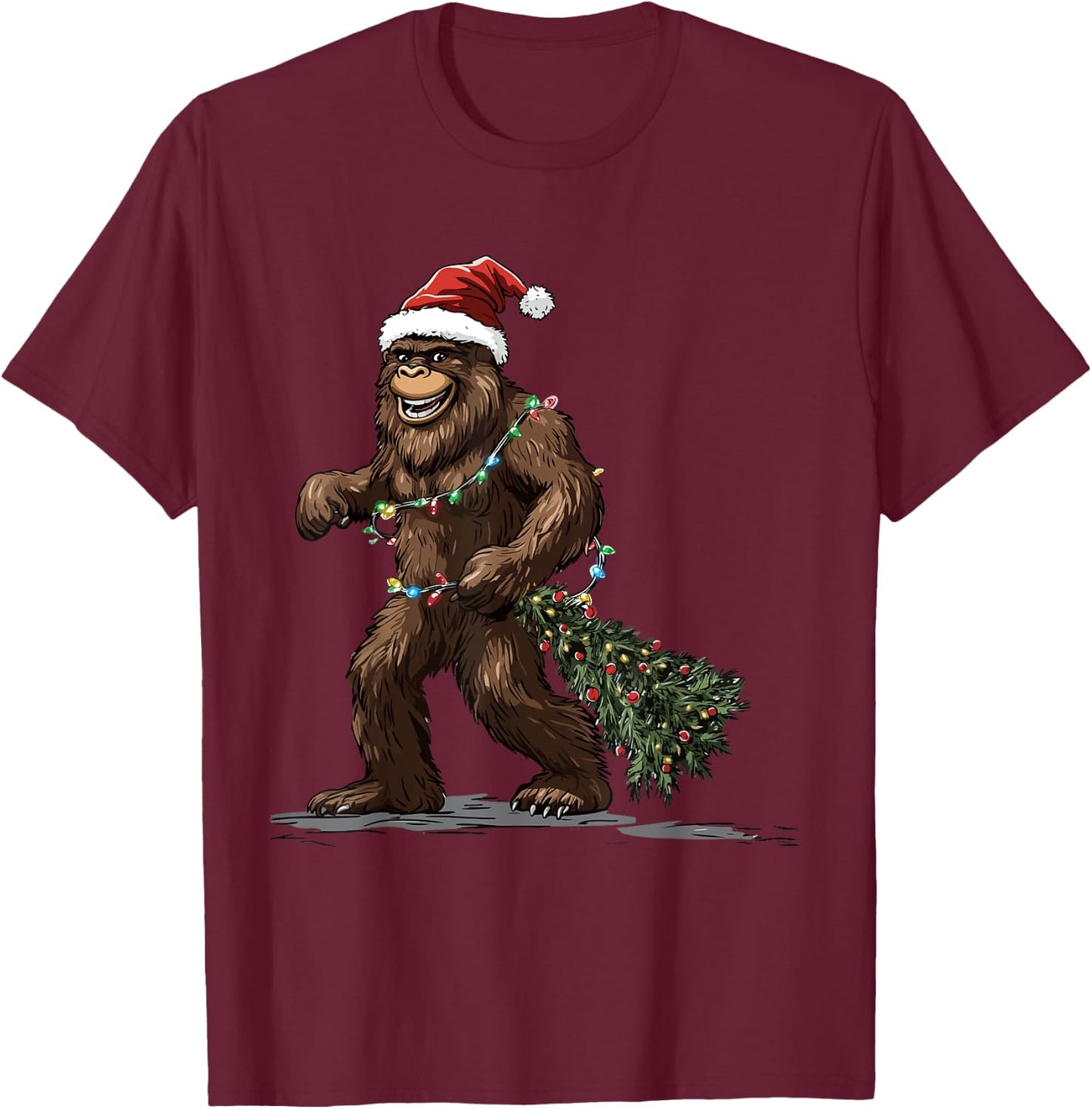 Vintage Bigfoot Sasquatch Christmas T-Shirt - T-Shirt | Maroon