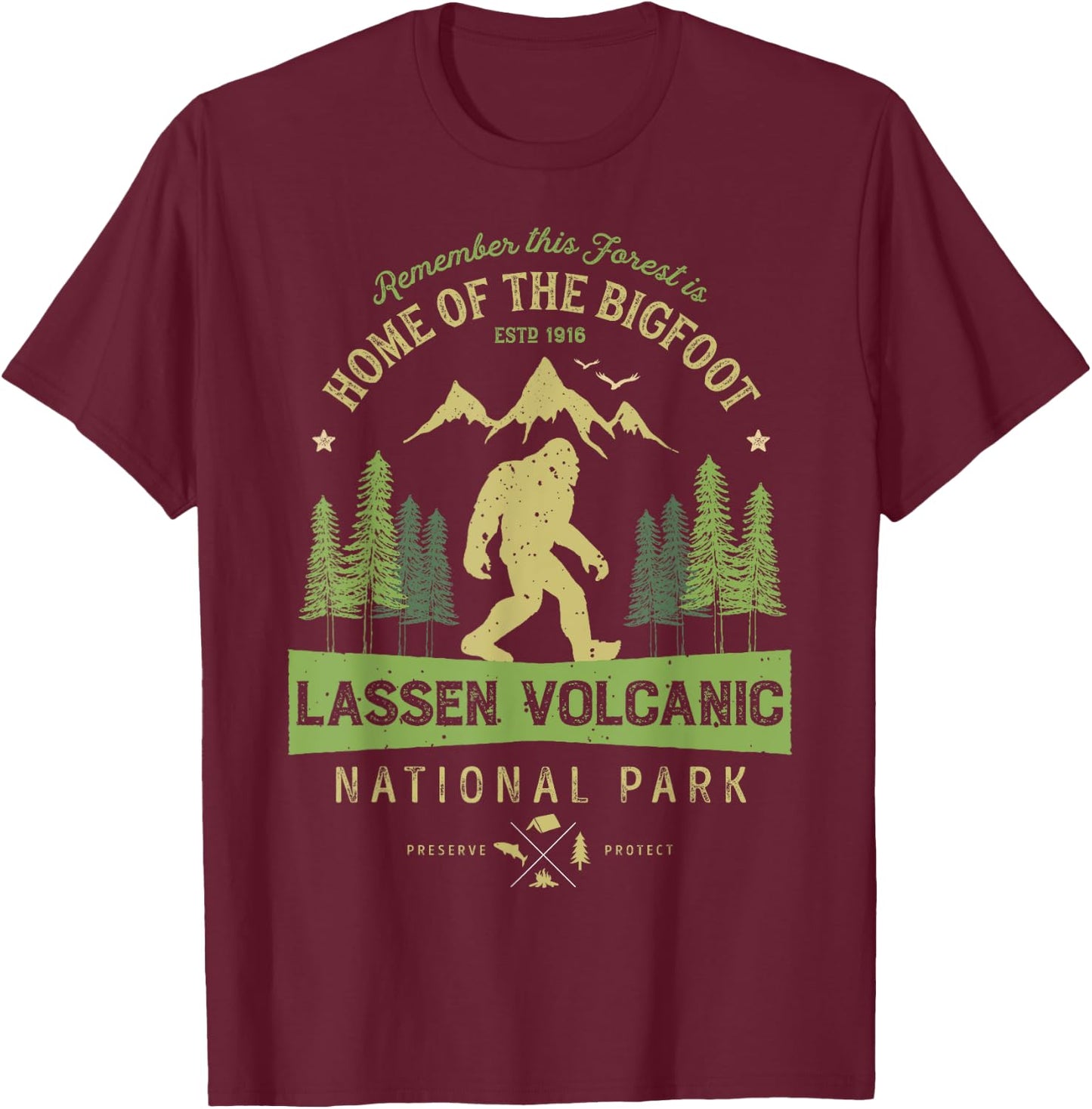 Lassen Volcanic National Park T shirt California Bigfoot T-Shirt - T-Shirt | Maroon