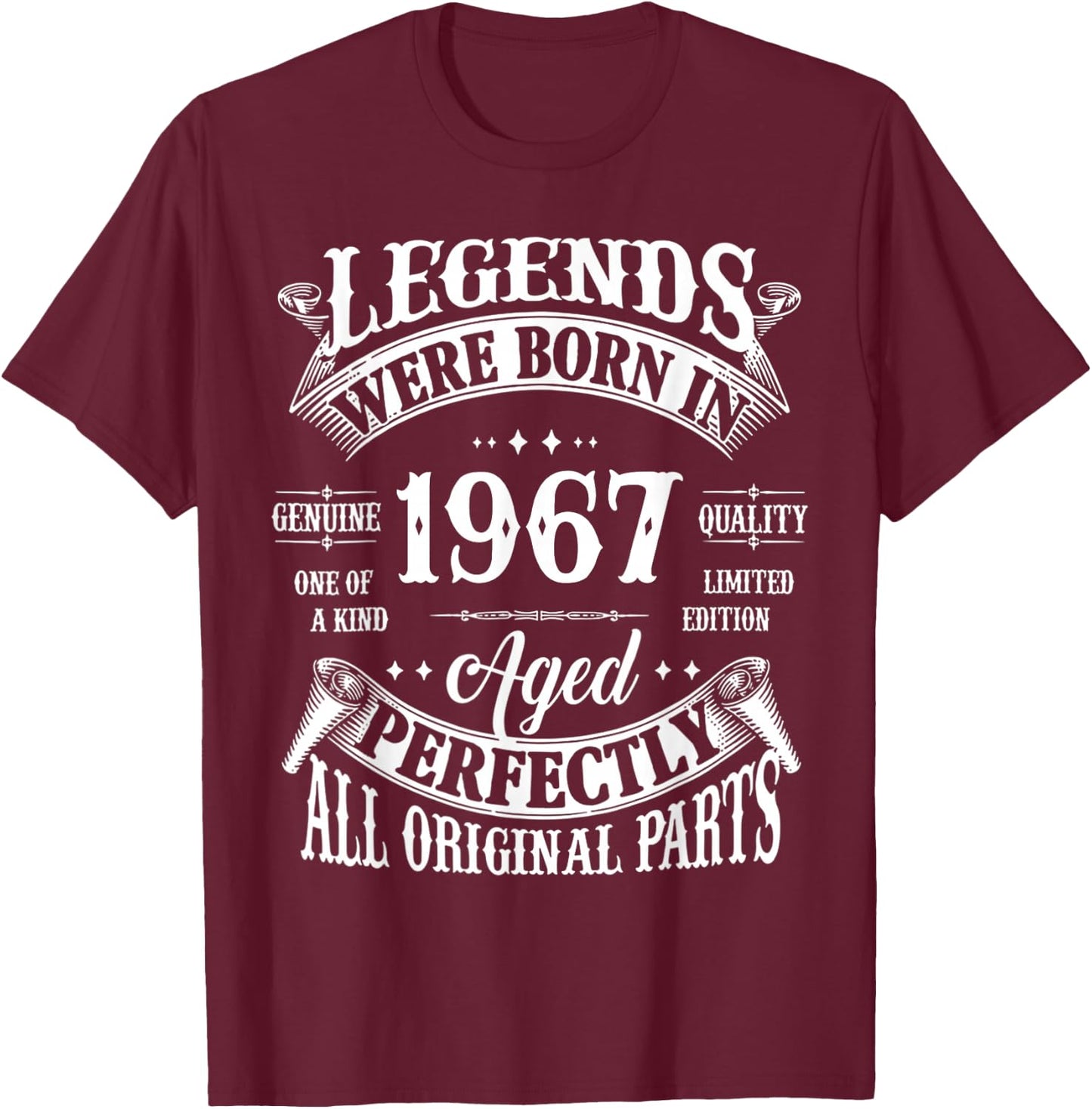 60th Birthday Shirt Vintage Born in 1967 60 Years Old B-Day T-Shirt - T-Shirt | Maroon