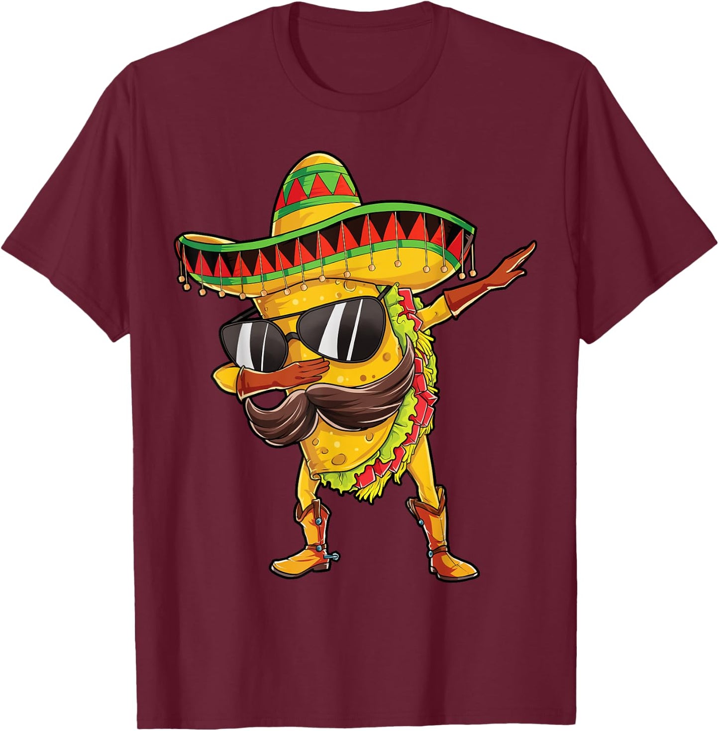 Dabbing Taco Cinco de Mayo Boys Men Mexican Food Sombrero T-Shirt - T-Shirt | Maroon