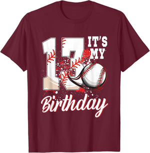 It's My 13th Birthday Boy Baseball Theme 13 Year Old T-Shirt - T-Shirt | Maroon