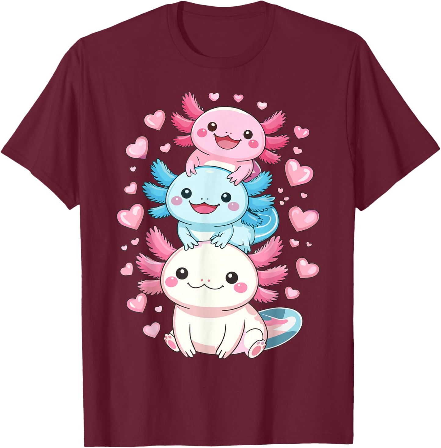 Axolotls Kawaii Anime Cute Axolotl T-Shirt - T-Shirt | Maroon