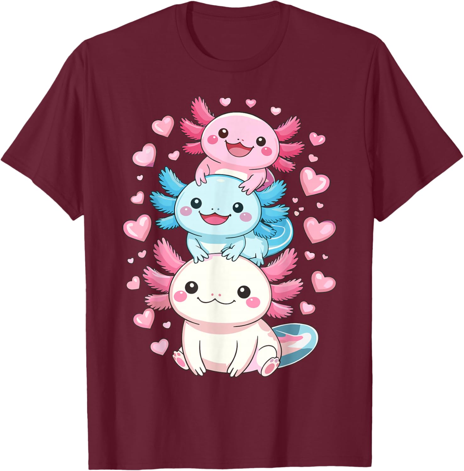 Axolotls Kawaii Anime Cute Axolotl T-Shirt - T-Shirt | Maroon