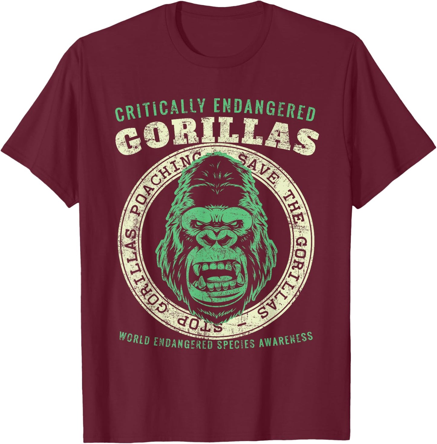 Save The Gorillas Vintage T-Shirt - T-Shirt | Maroon