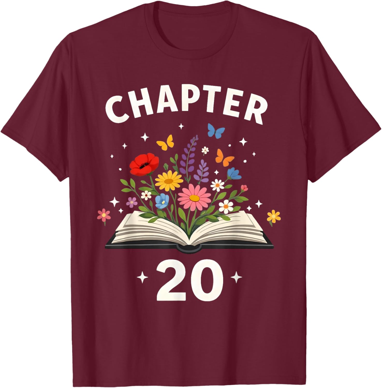 Chapter 20 Years Old 20th Birthday Celebration Floral Book T-Shirt - T-Shirt | Maroon