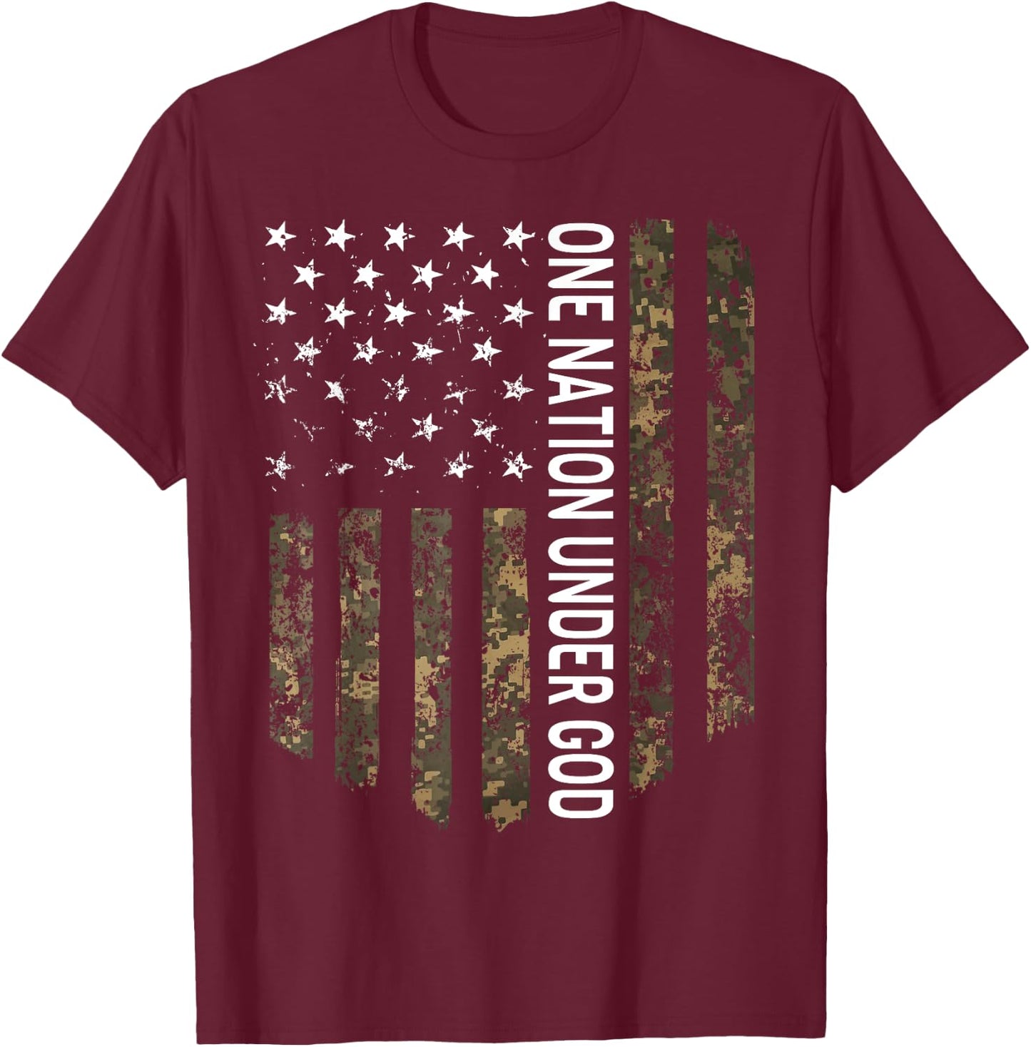 Patriotic American Flag Camo One Nation Under God USA Gift Women Men T-Shirt - T-Shirt | Maroon