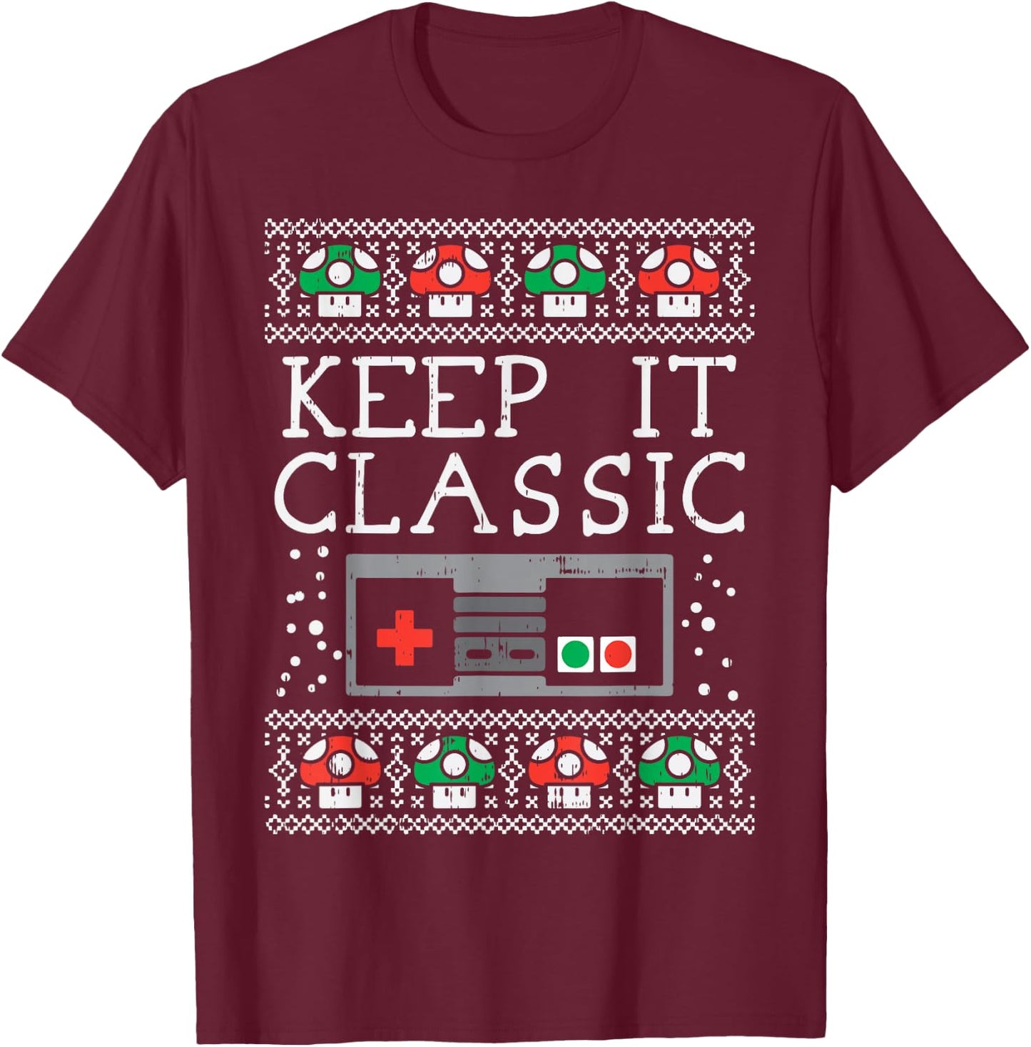 Keep It Classic Video Game Retro Ugly Christmas Gamer PJ T-Shirt - T-Shirt | Maroon