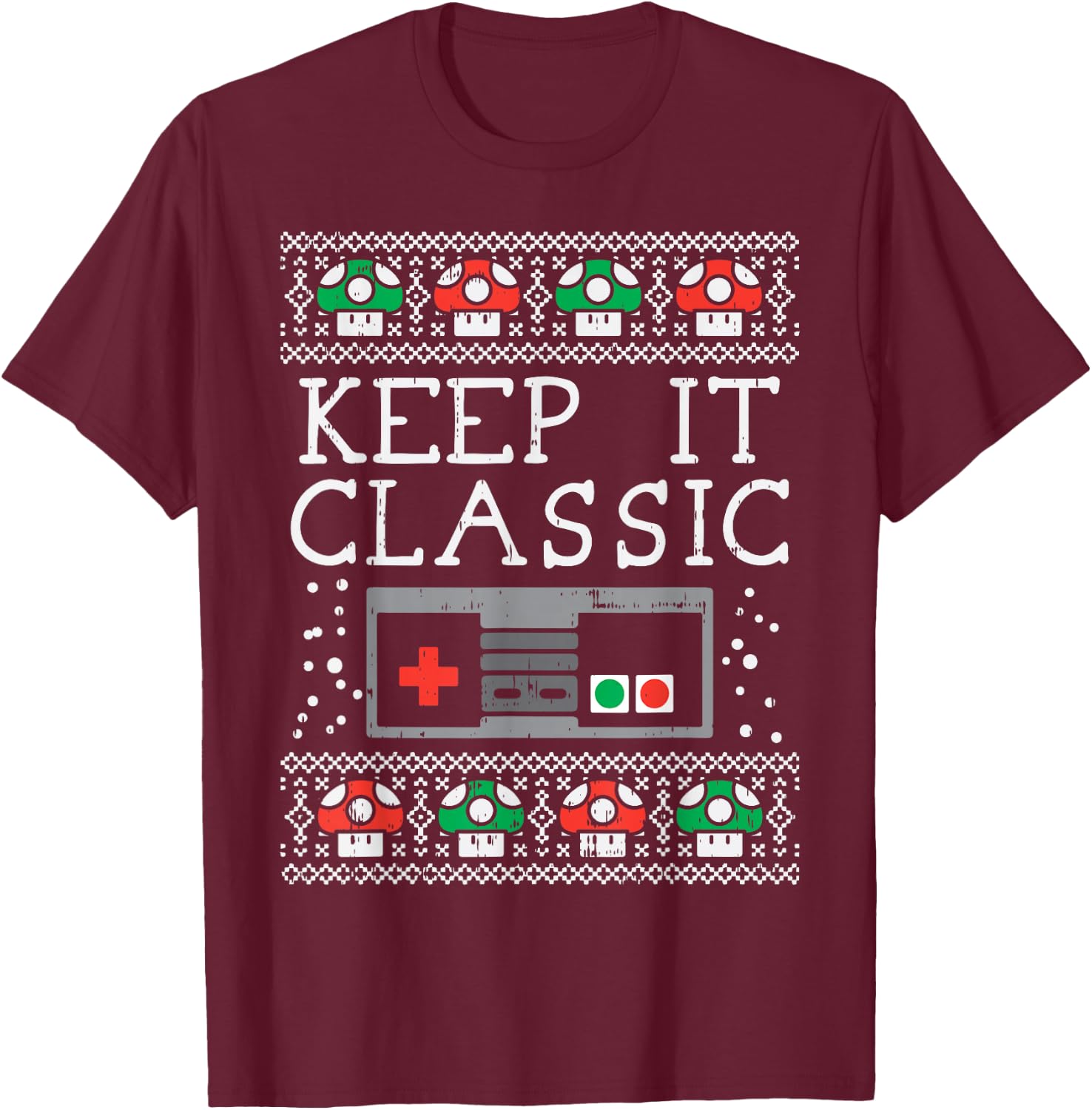 Keep It Classic Video Game Retro Ugly Christmas Gamer PJ T-Shirt - T-Shirt | Maroon