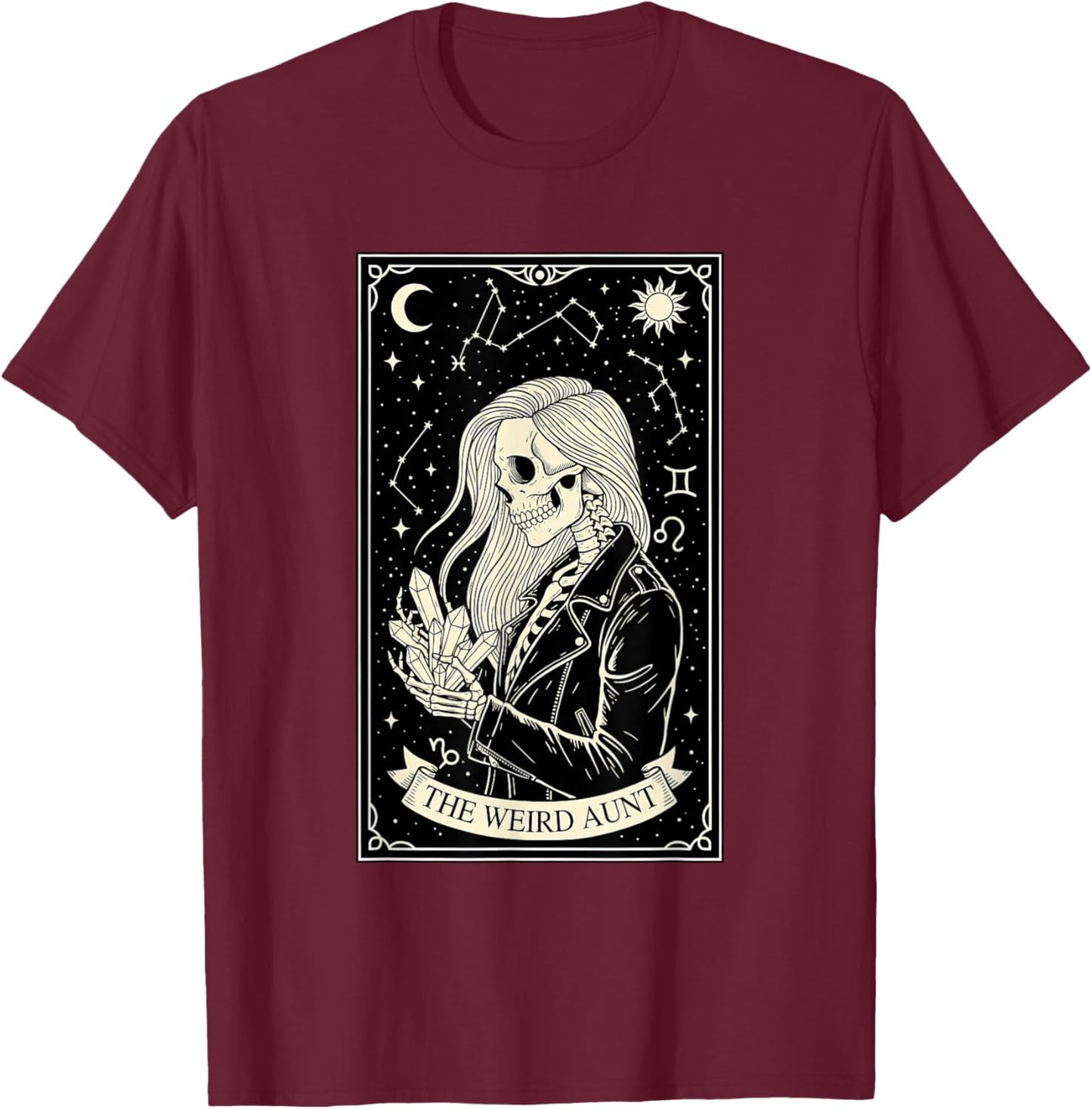 Weird Aunt Tarot Card Halloween Skeleton Feral Aunt Auntie T-Shirt - T-Shirt | Maroon