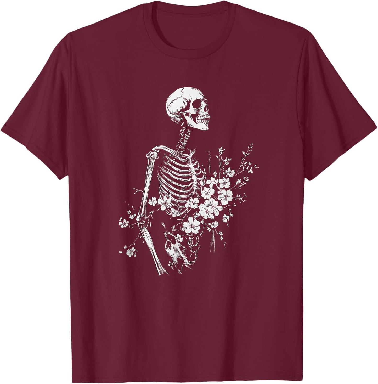 Floral Skeleton Gothic Occult Witchy Dark Creepy Design T-Shirt - T-Shirt | Maroon