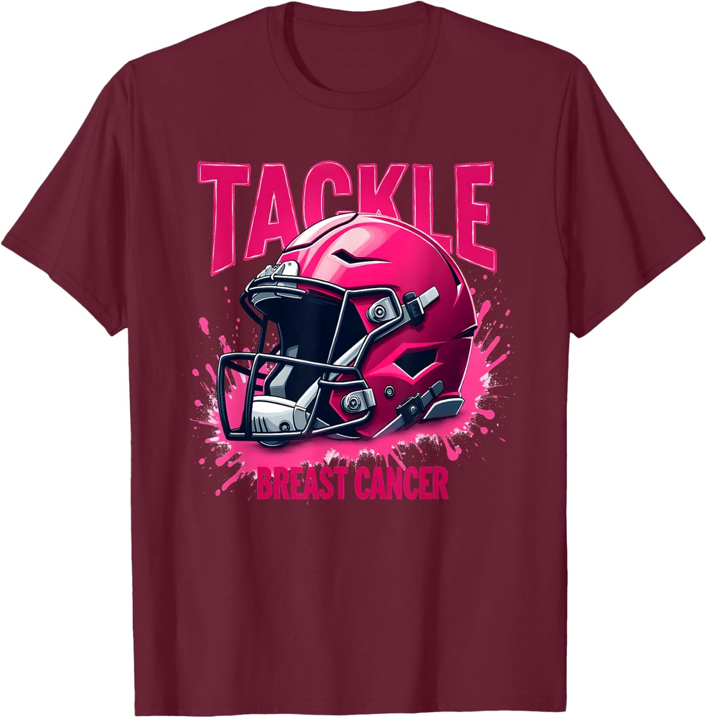 Pink Football Helmet Ribbon Tackle Breast Cancer Awareness T-Shirt - T-Shirt | Maroon