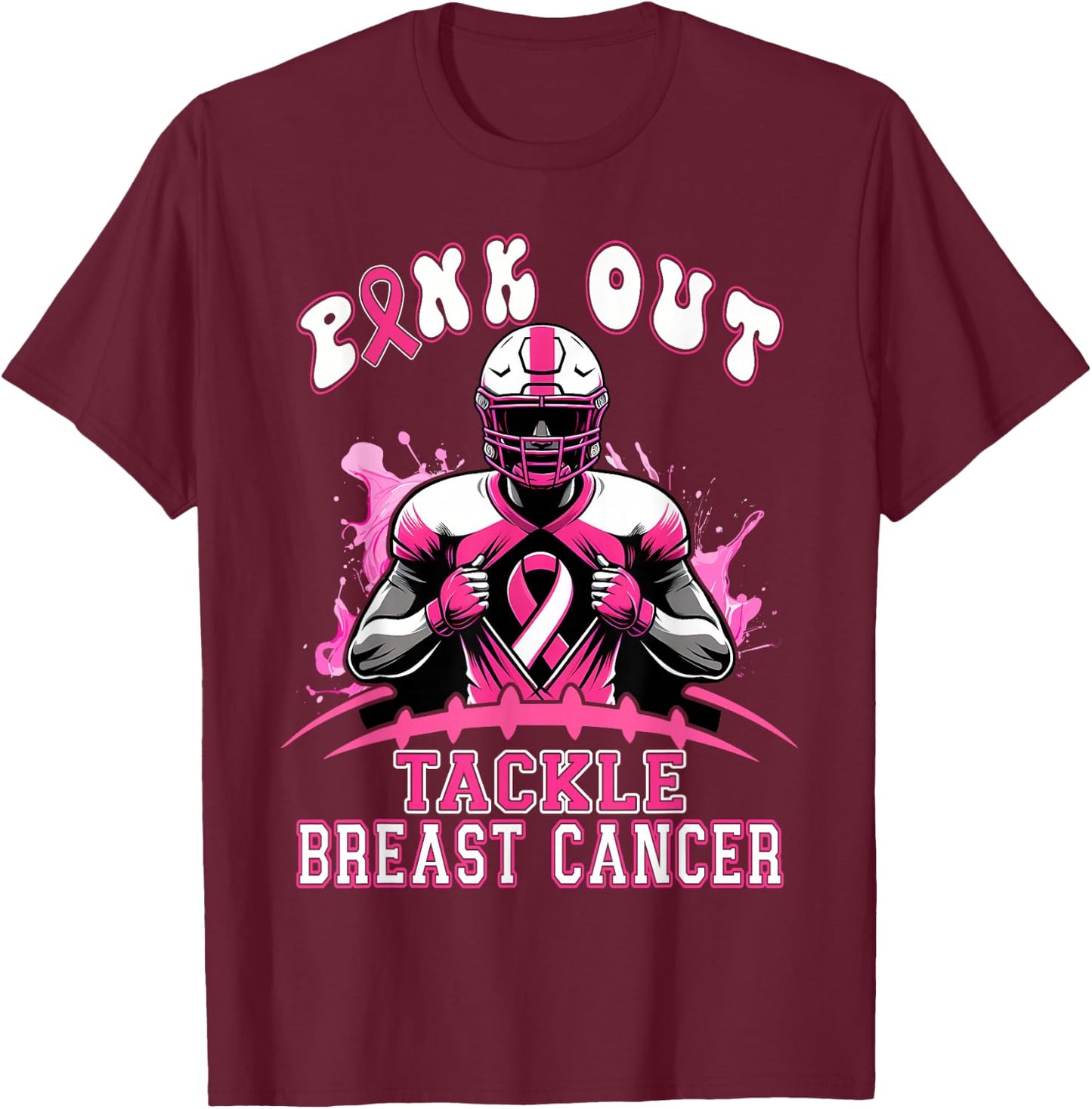 Pink Out Tackle Breast Cancer Awareness American Football T-Shirt - T-Shirt | Maroon