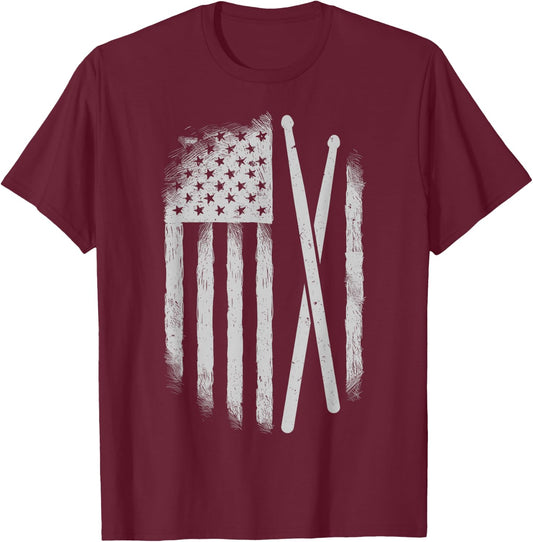 American Flag Drumsticks USA Drummers Vintage Drum Sticks T-Shirt - T-Shirt | Maroon