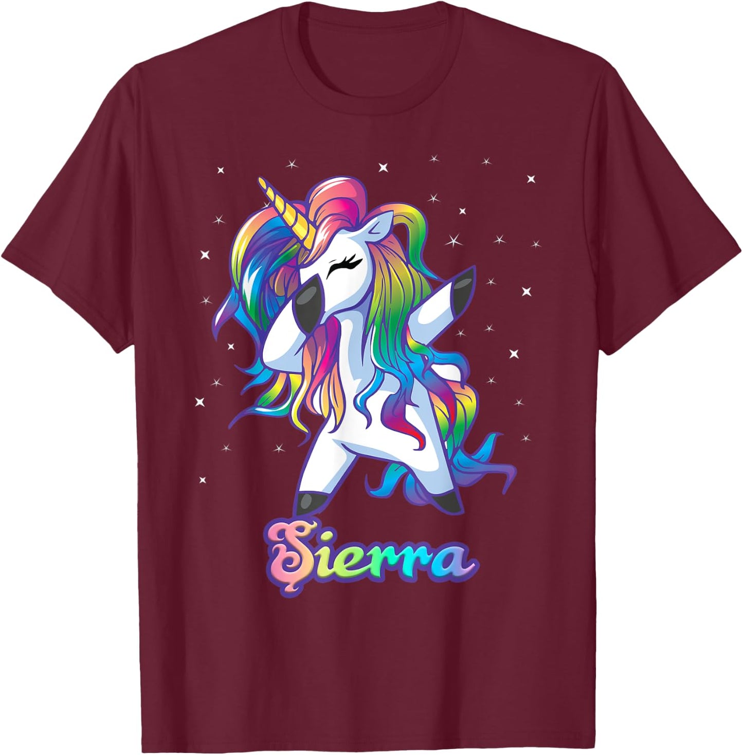 SIERRA Name Personalized Custom Rainbow Unicorn Dabbing T-Shirt - T-Shirt | Maroon