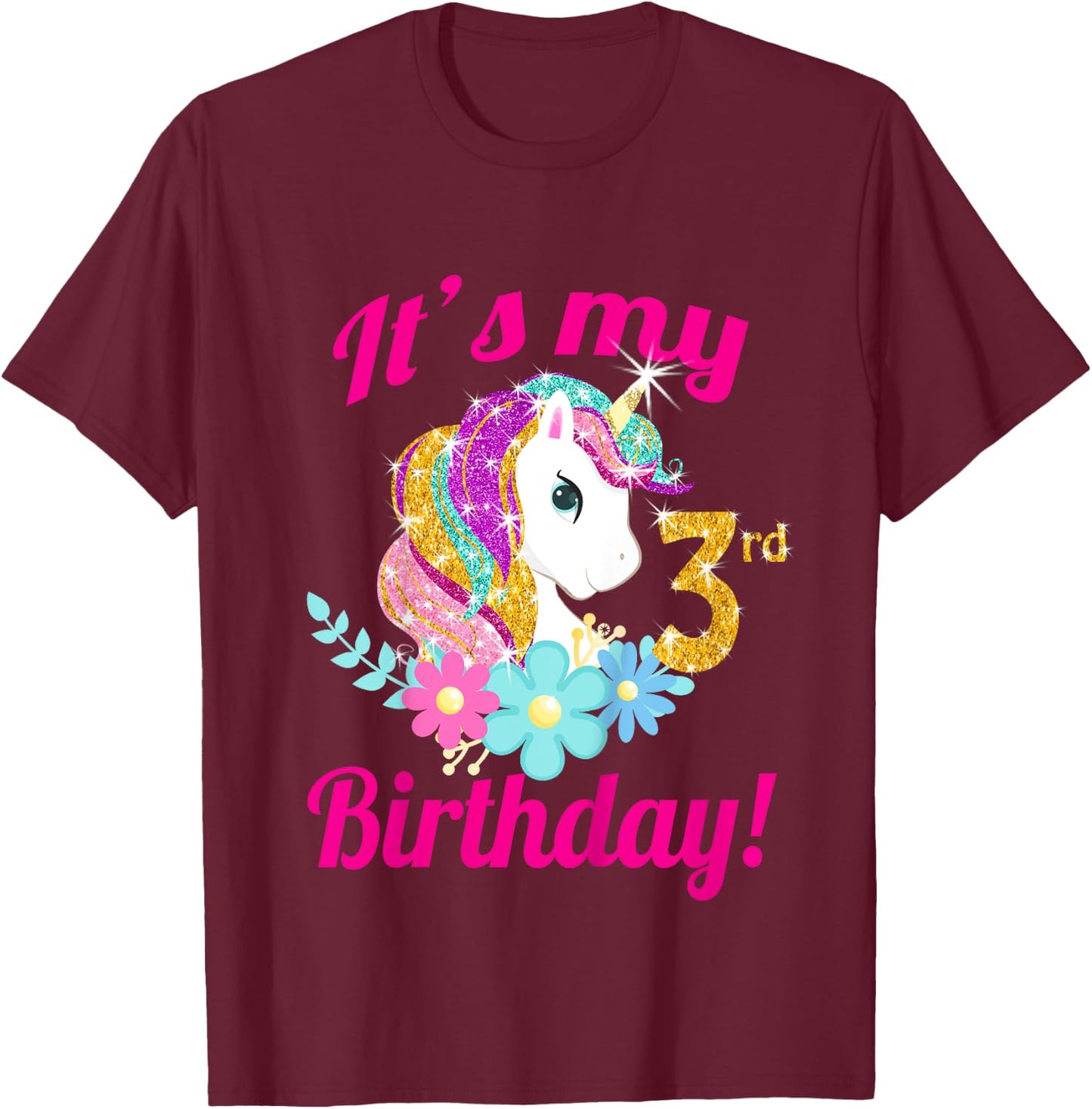 Its my 3rd birthday Unicorn Themed Party toddler girl outfit T-Shirt - T-Shirt | Maroon