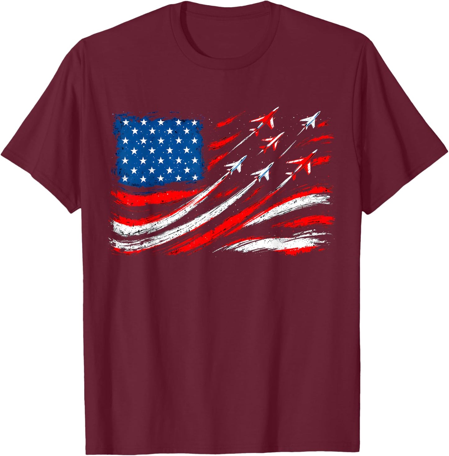 Patriotic American Flag Aviation Pride Airplanes T-Shirt - T-Shirt | Maroon