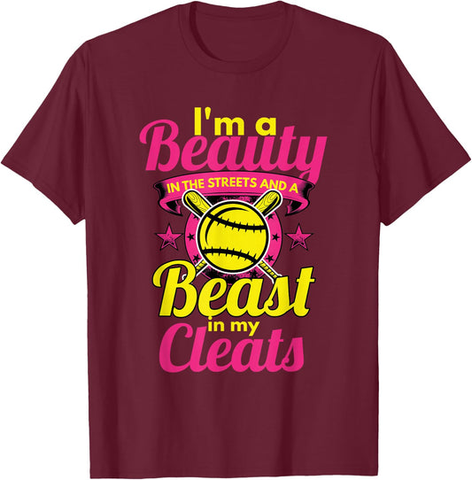 Beauty In The Streets Beast In My Cleats Girls Softball T-Shirt - T-Shirt | Maroon