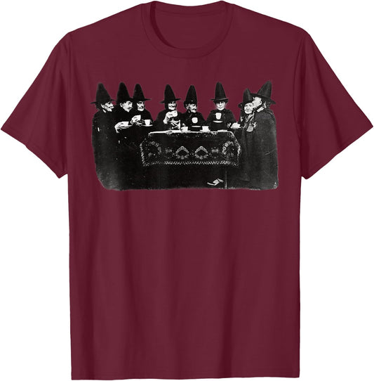 Vintage Witches Tea Party Victorian Witch T-Shirt - T-Shirt | Maroon