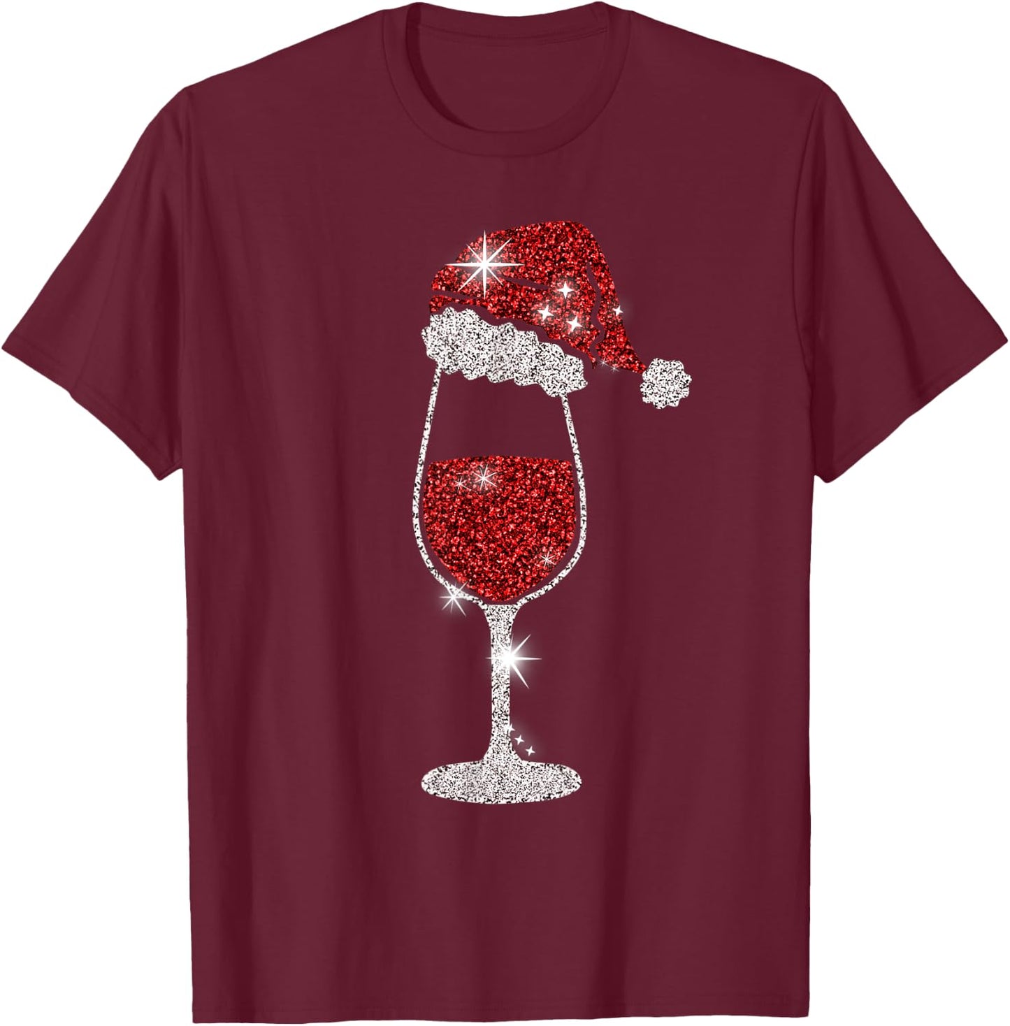 Glass Red Wine Santas Hat Xmas Clothes PJs Outfit Christmas T-Shirt - T-Shirt | Maroon