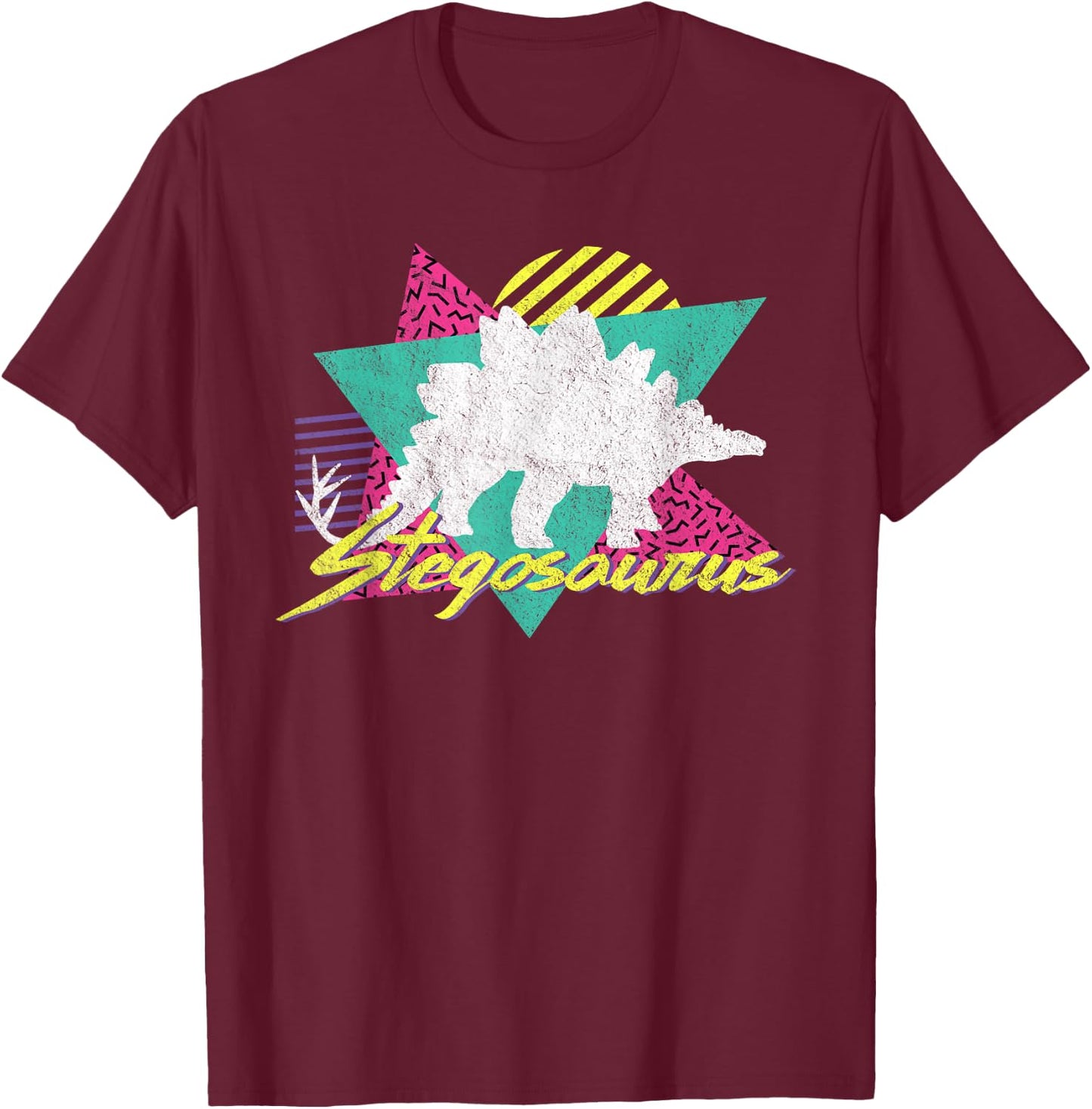 Vintage Retro 80s Or 90s Stegosaurus Dinosaur T-Shirt - T-Shirt | Maroon