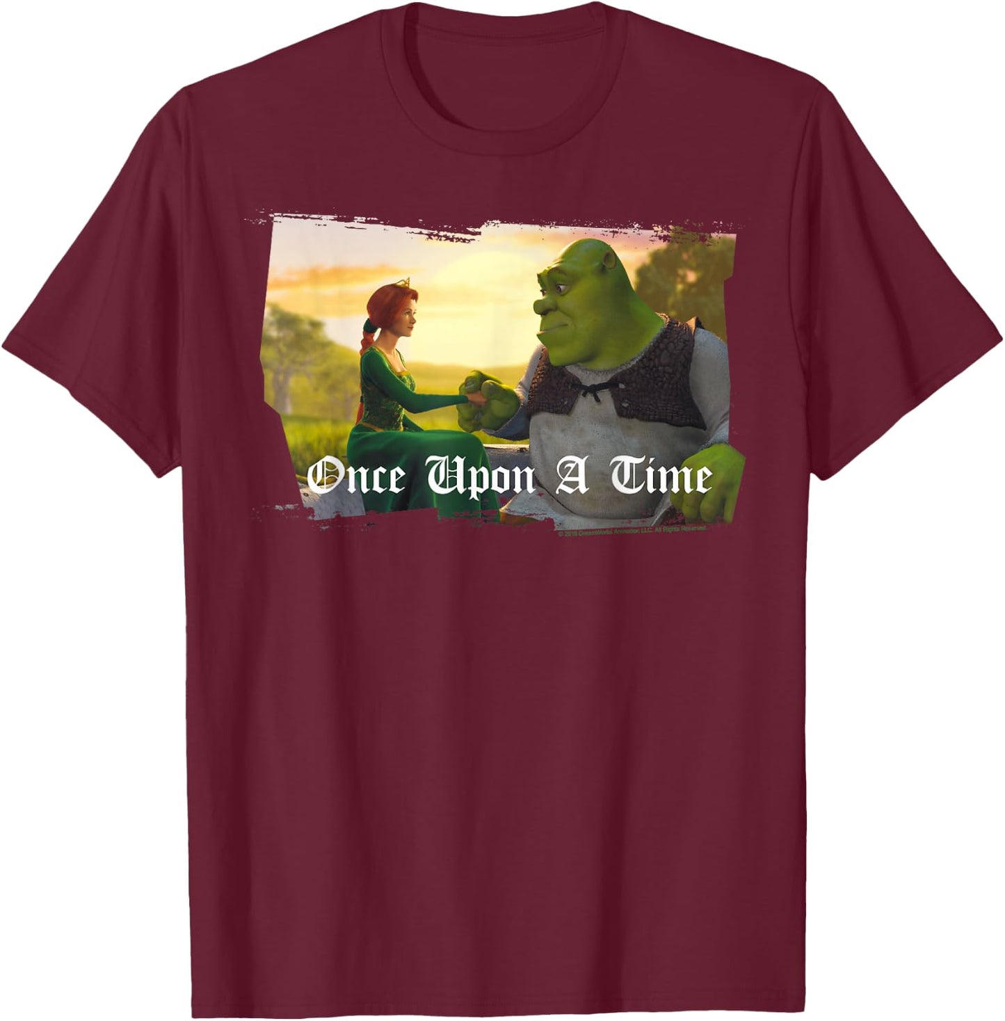 Shrek Fiona & Shrek Once Upon A Time Text Poster T-Shirt - T-Shirt | Maroon