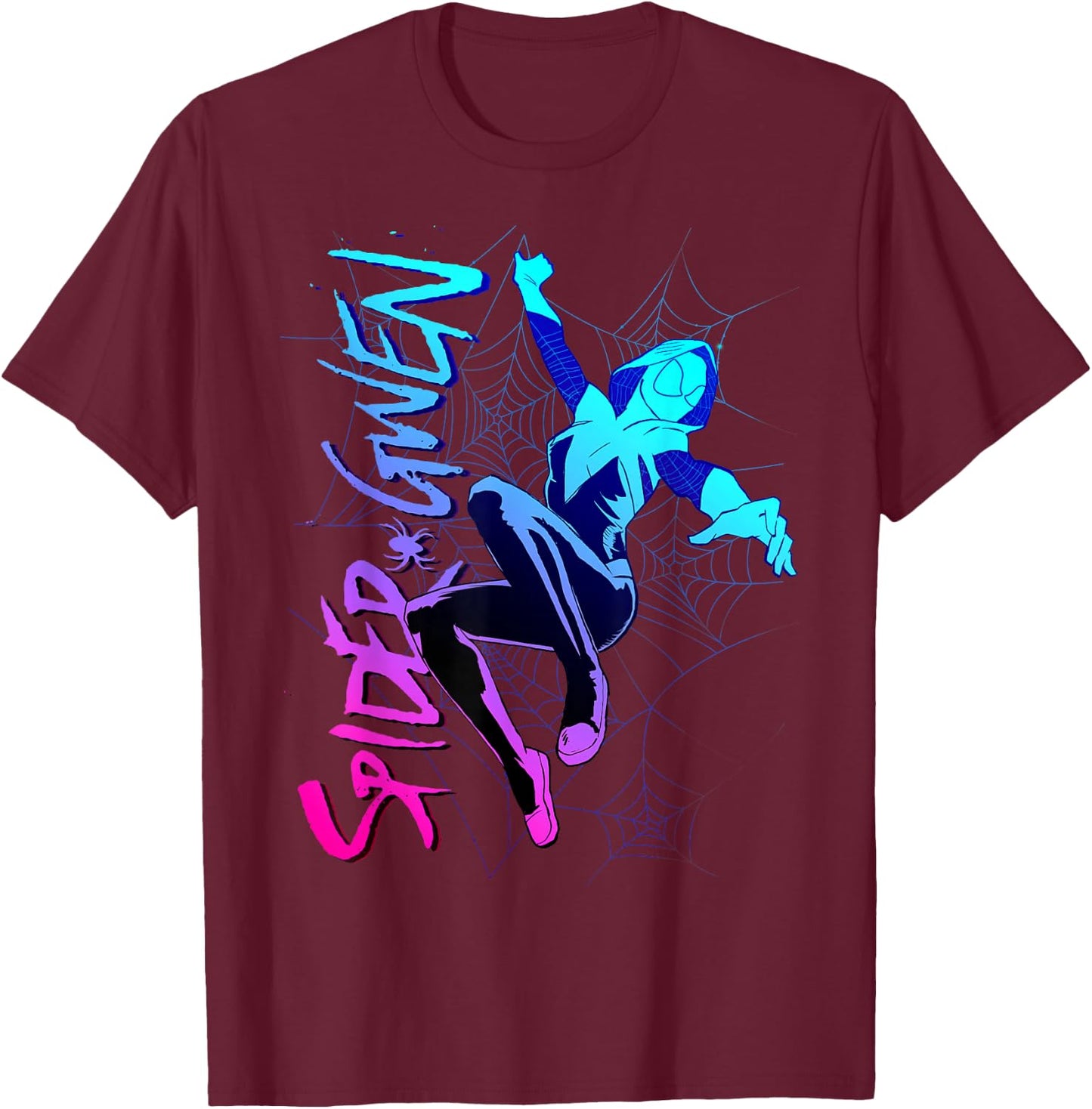 Marvel Spider-Gwen Neon Gradient Web Graphic T-Shirt - T-Shirt | Maroon