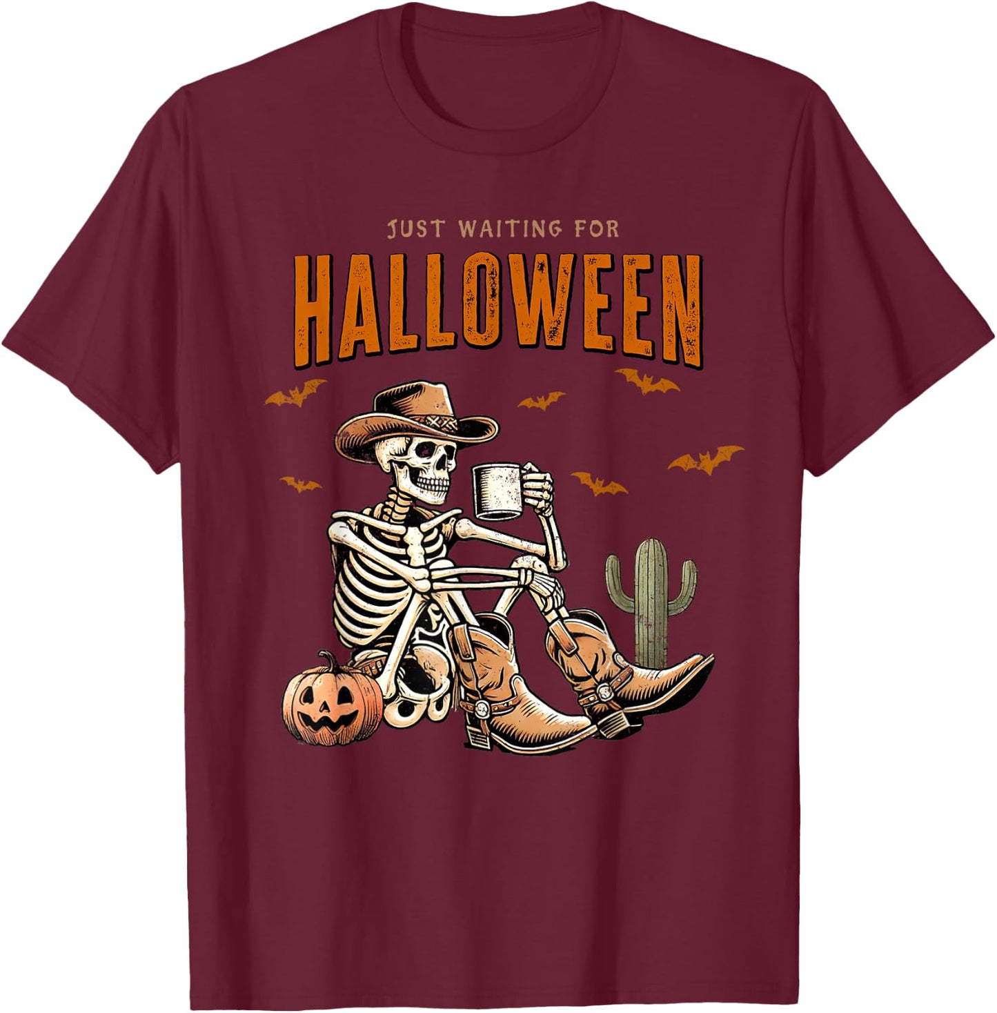 Skeleton spooky vibe summer funny just waiting for Halloween T-Shirt - T-Shirt | Maroon