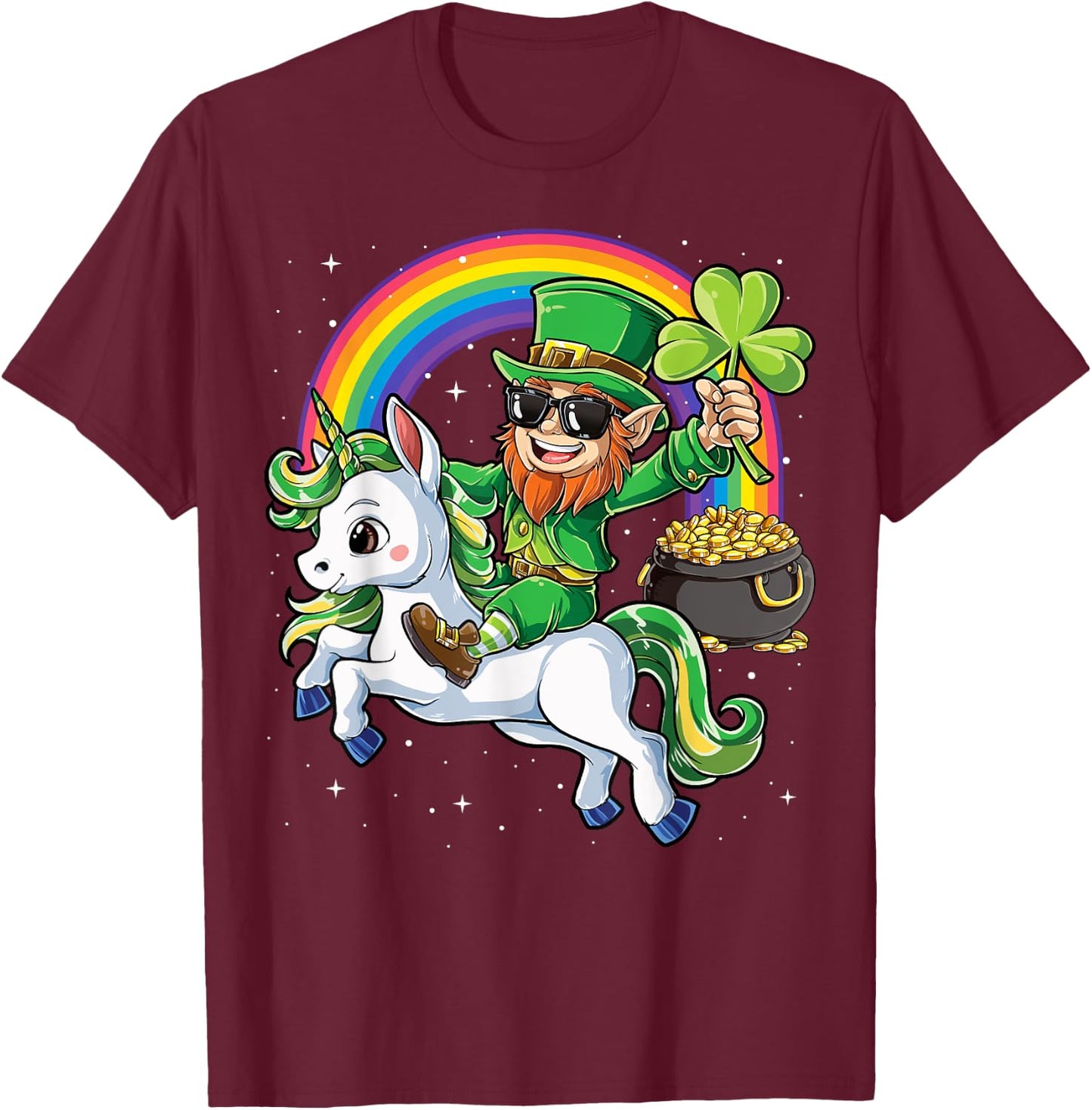 Unicorn St Patricks Day Girls Women Leprechaun Shamrock T-Shirt - T-Shirt | Maroon