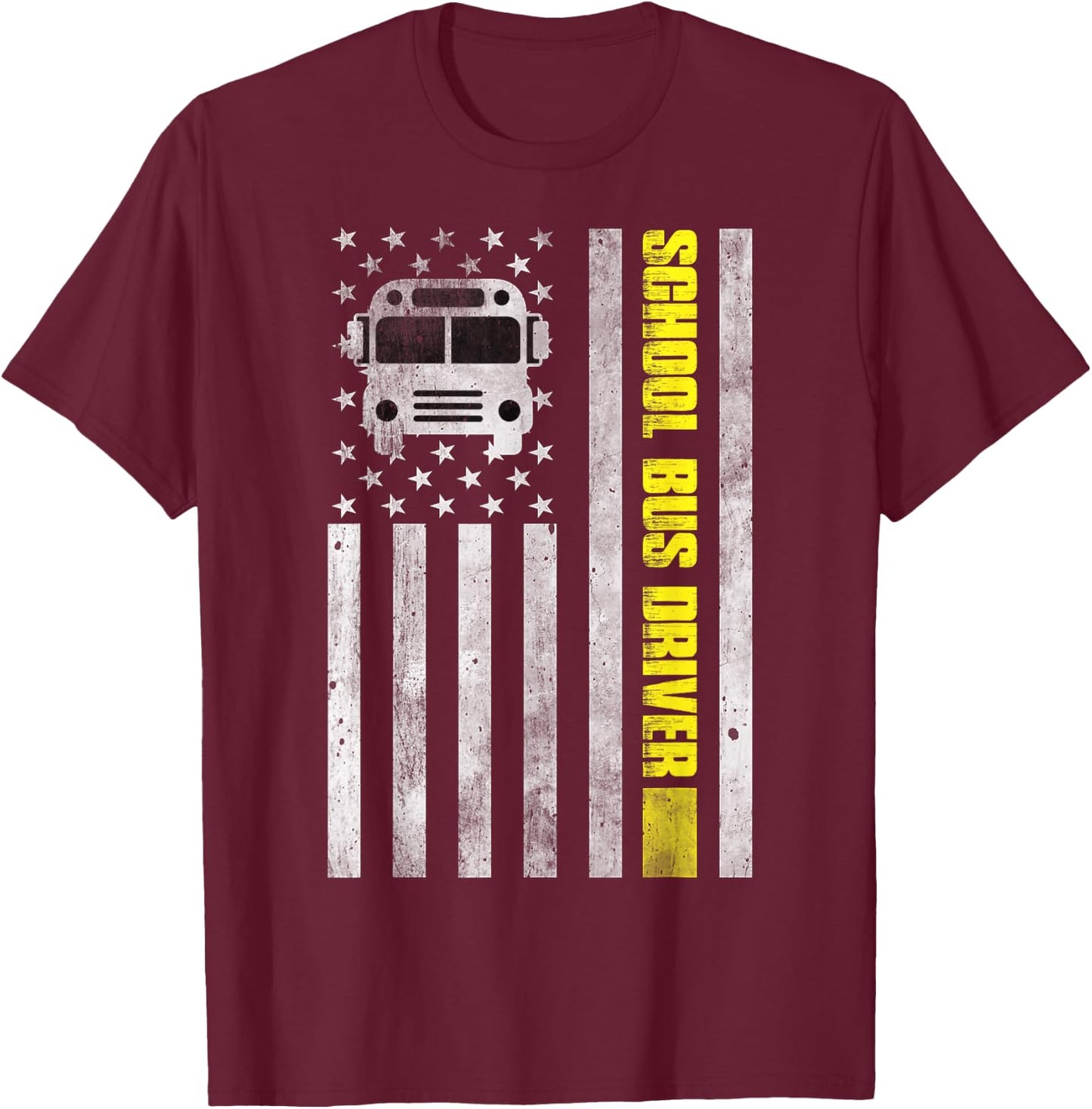 School Bus Driver American Flag Design - School Bus Driver T-Shirt - T-Shirt | Maroon