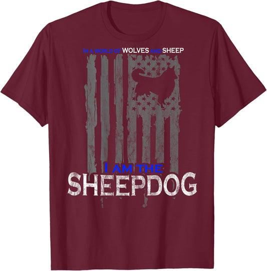Patriotic Sheepdog, Wolves, and Sheep American Flag Women Men T-Shirt - T-Shirt | Maroon
