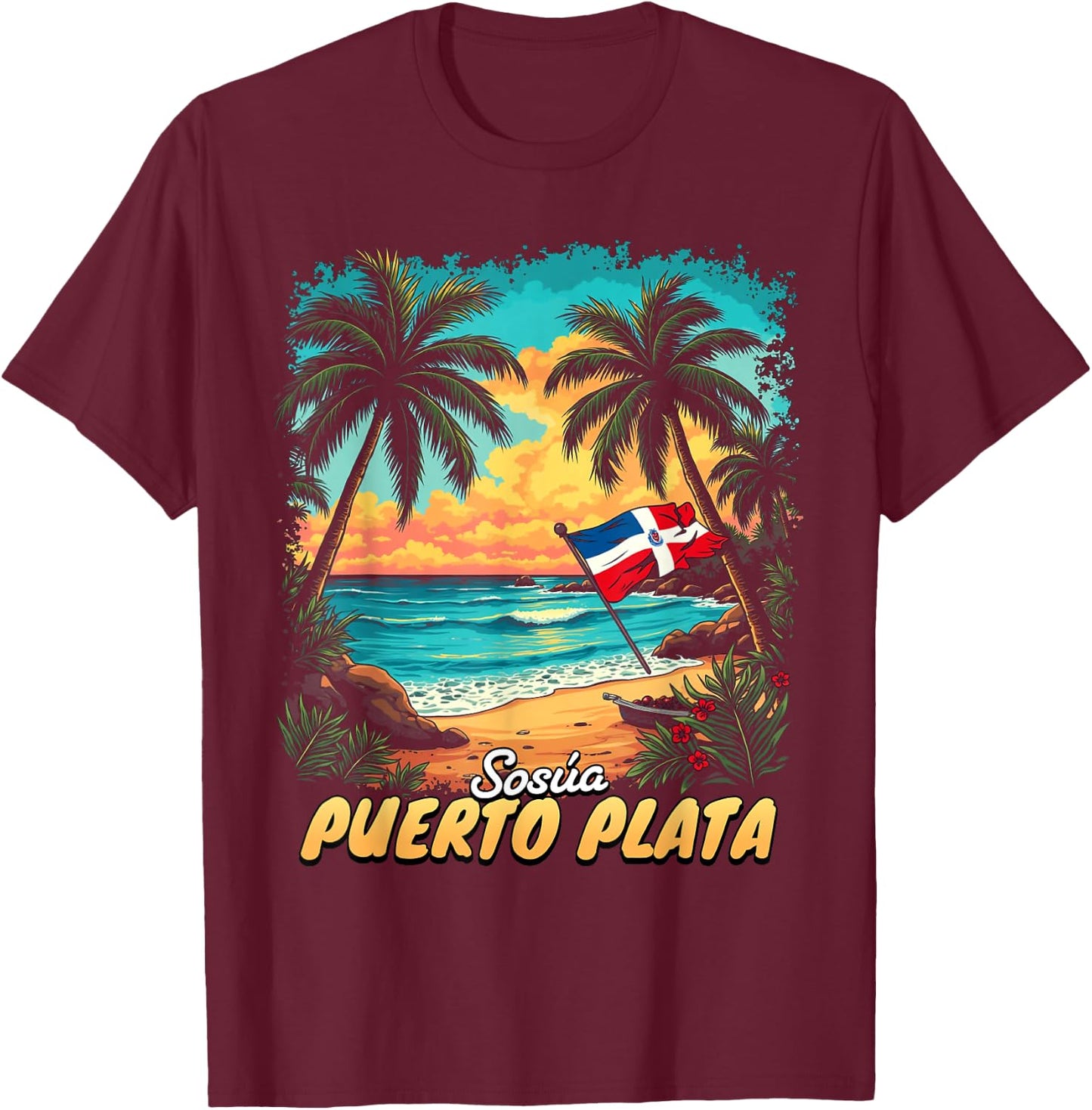 Sosua Vacation Dominican Republic Flag Beach Travel T-Shirt - T-Shirt | Maroon