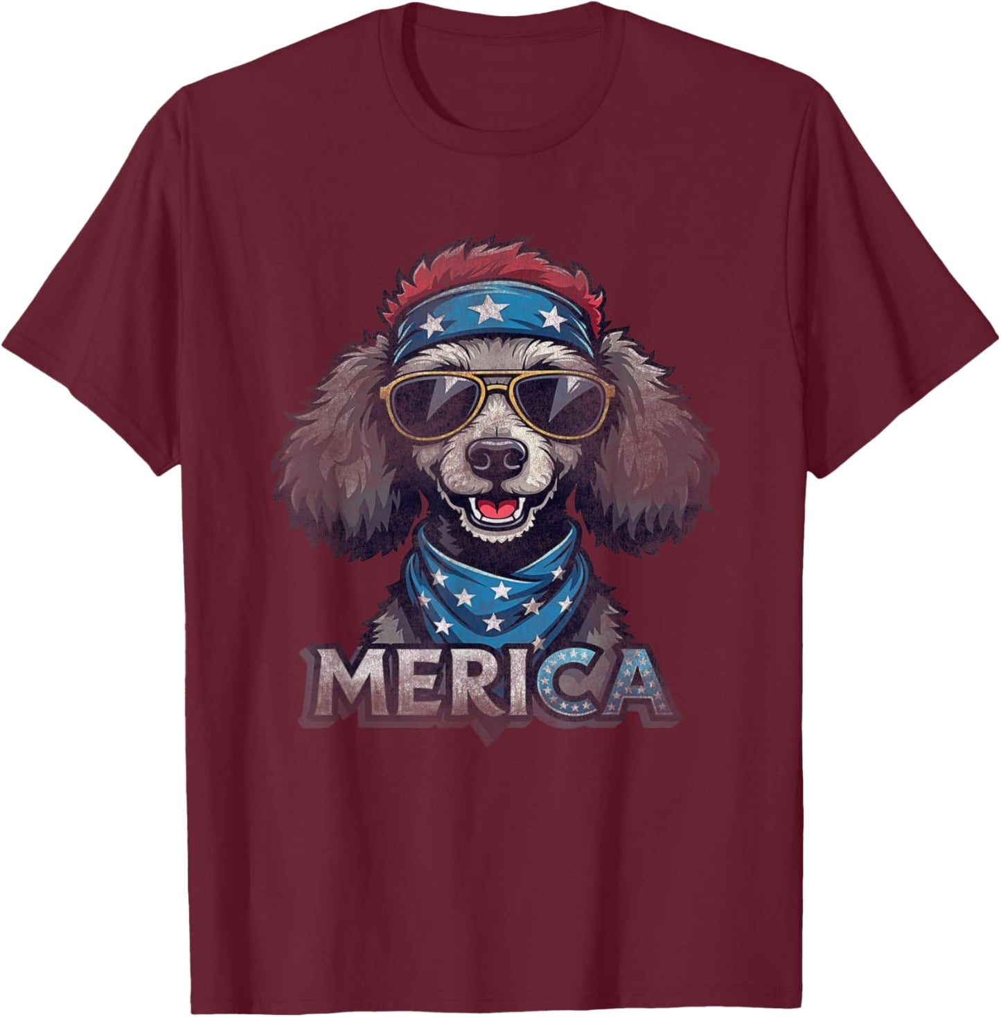 Vintage Poodle 4th of July Merica T-Shirt - T-Shirt | Maroon