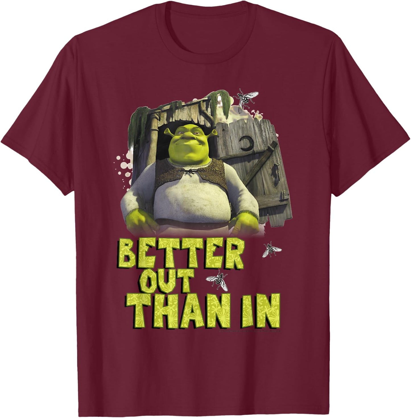Shrek Outhouse Better Out Than in Quote T-Shirt - T-Shirt | Maroon