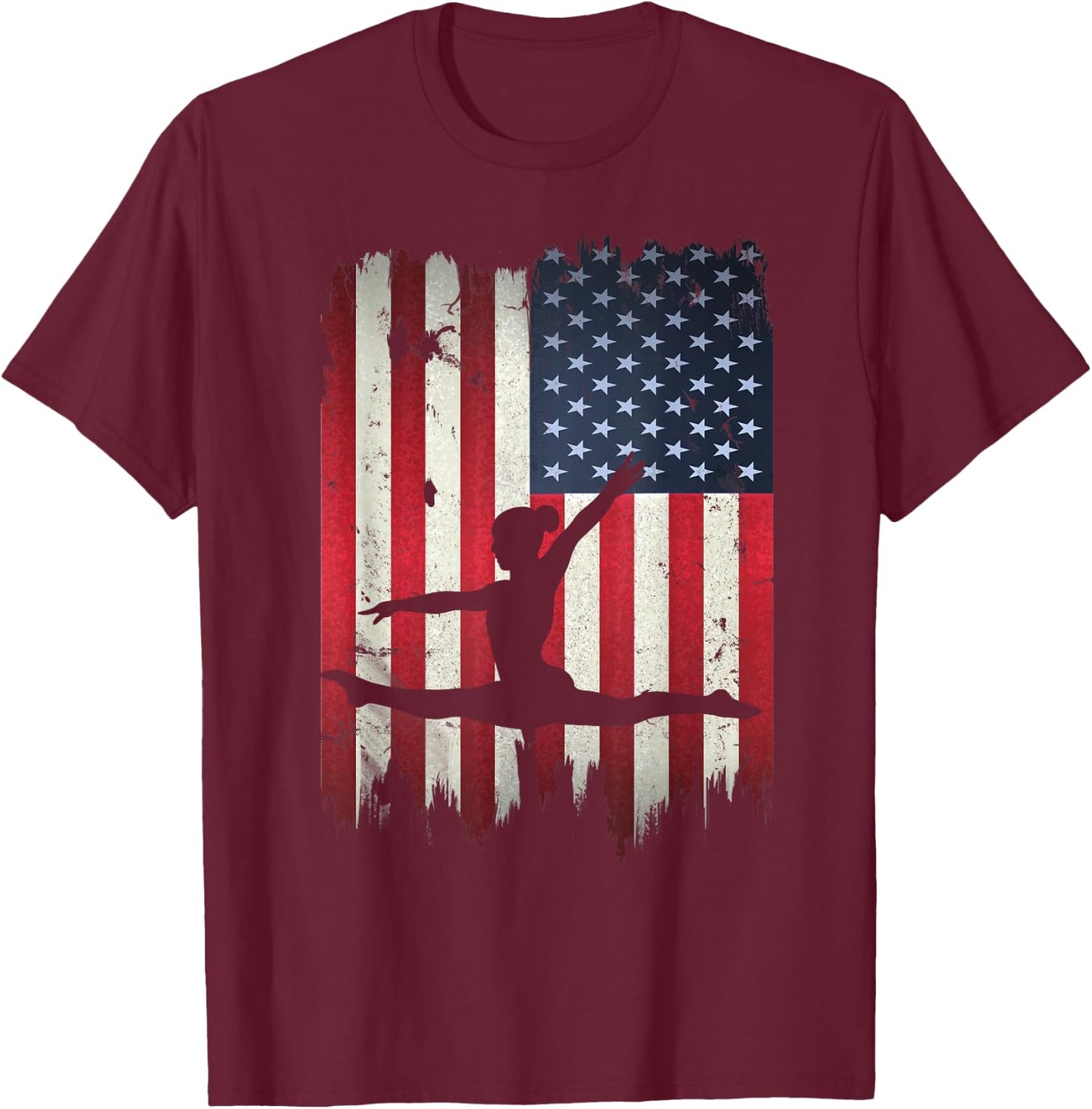 Gymnastics USA American Flag 4th of July Gymnast Patriotic T-Shirt - T-Shirt | Maroon