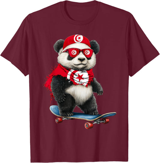 Tunisian Flag American US Flags Panda Heritage Tunisia T-Shirt - T-Shirt | Maroon