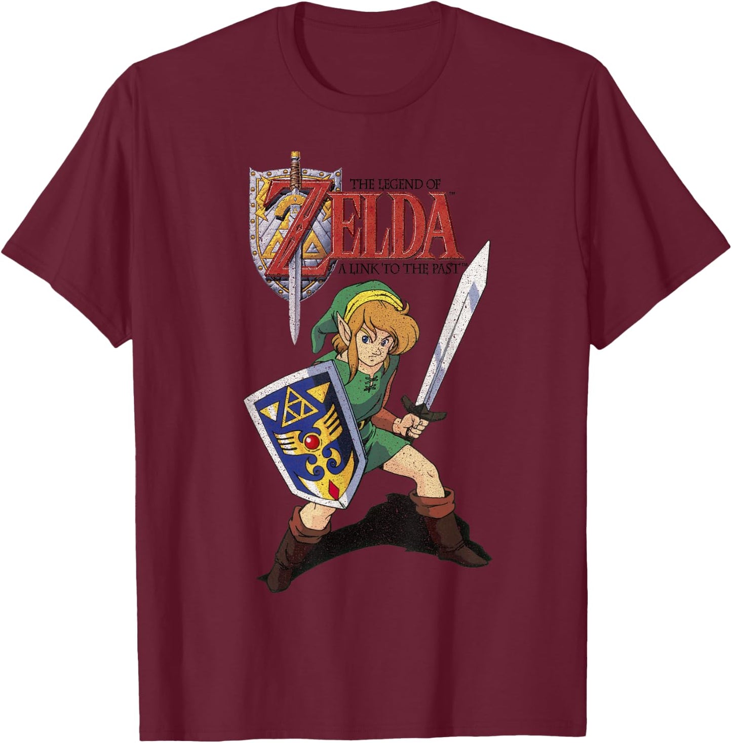 Legend of Zelda Grey Cartoon Art - , Classic Fit, Short Sleeve T-Shirt - T-Shirt | Maroon