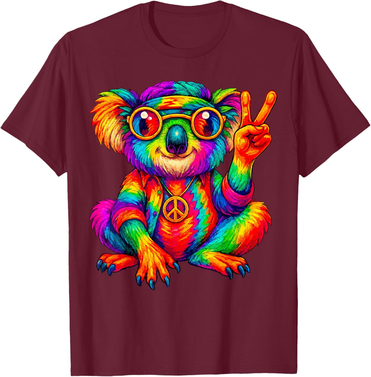 Tie-Dye Koala Peace Sign Hippo T-Shirt - T-Shirt | Maroon