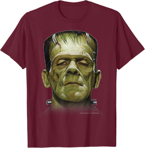 Universal Monsters Frankenstein Big Face T-Shirt - T-Shirt | Maroon