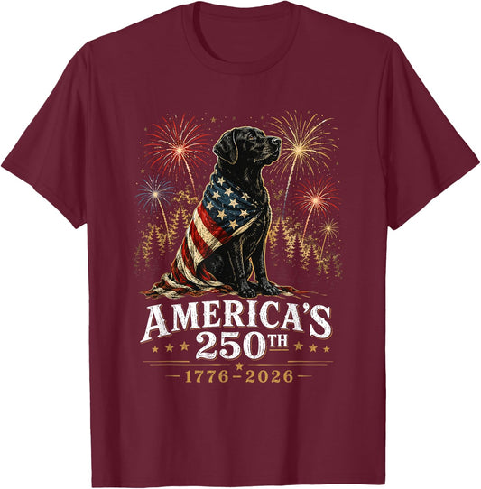 Labrador Retriever America's 250th Anniversary 1776 2026 T-Shirt - T-Shirt | Maroon