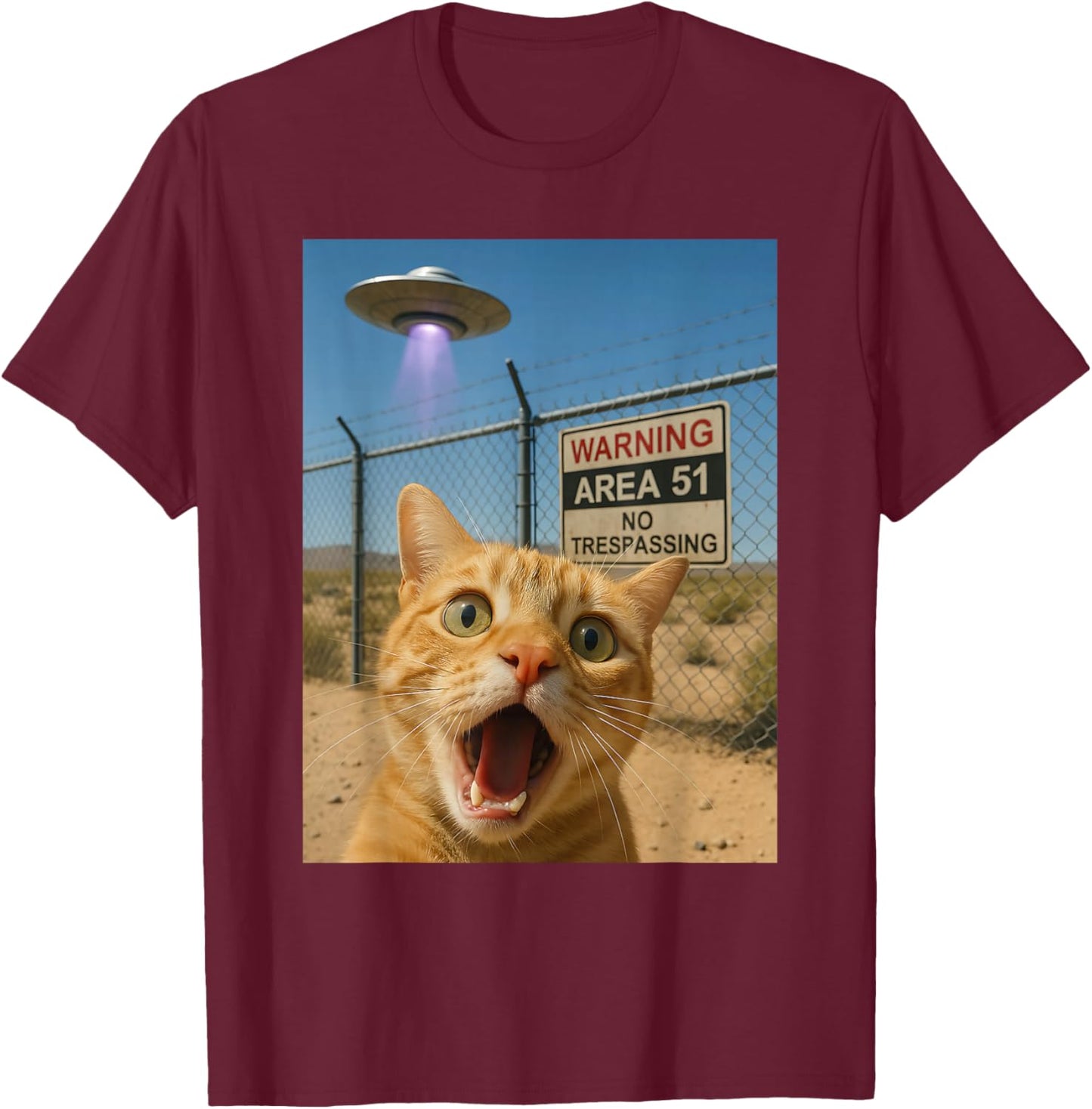 Cat Selfie Funny Area 51 T-Shirt - T-Shirt | Maroon