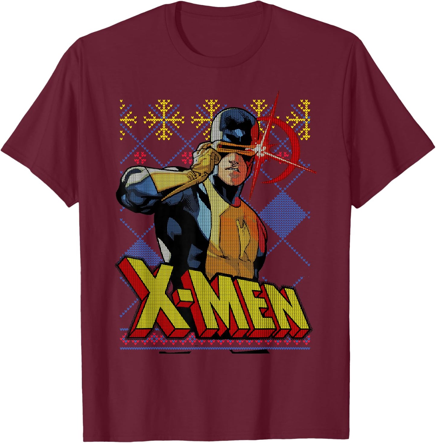 Marvel X-Men Cyclops Ugly Christmas Sweater Graphic T-Shirt - T-Shirt | Maroon