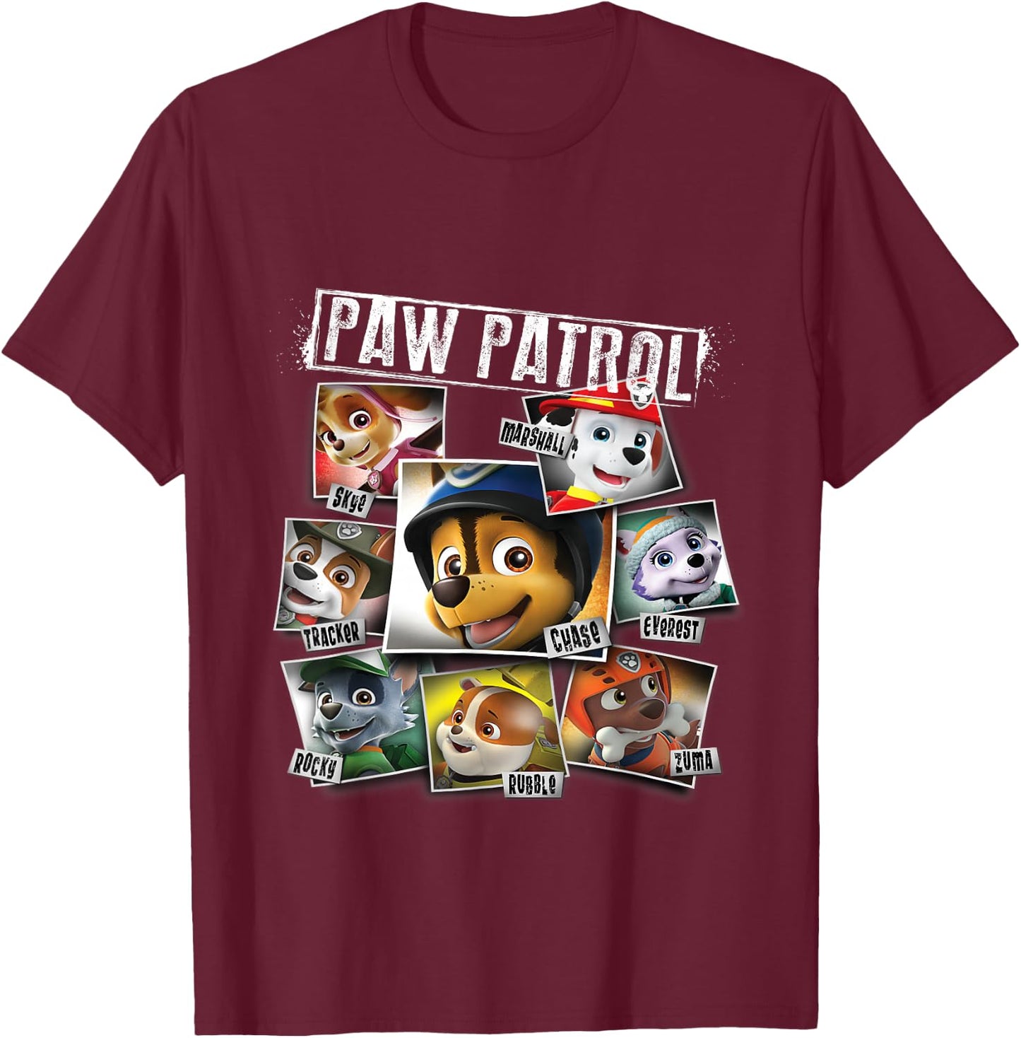 PAW Patrol Pictures Collage All Characters T-Shirt - T-Shirt | Maroon