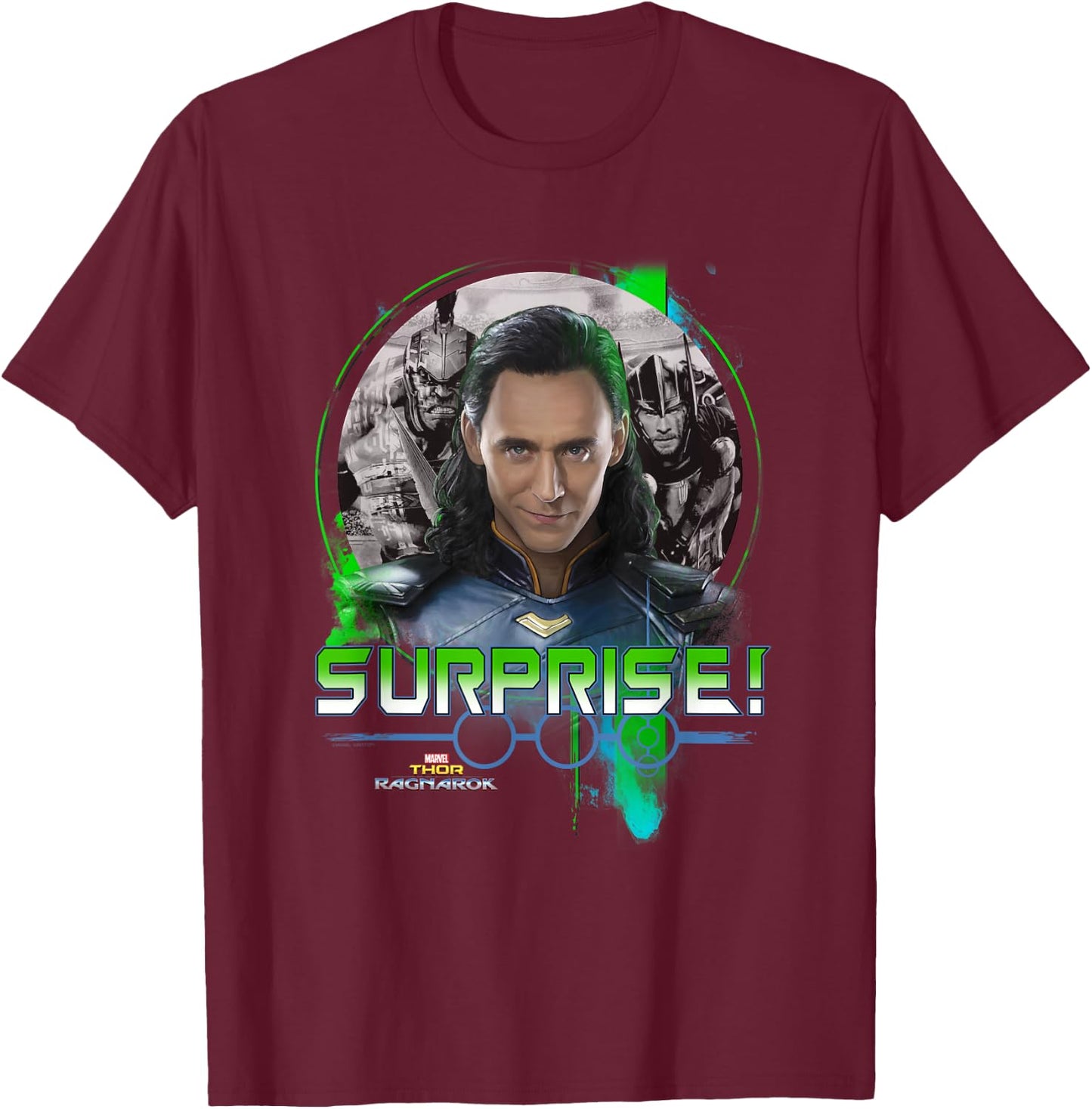 Marvel Thor Ragnarok Loki Surprise Green Pop T-Shirt - T-Shirt | Maroon